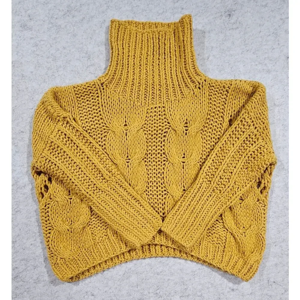 POL Cable Knit Chunky Sweater, Turtleneck, Drop Sleeve, Oversized, Womens Sz M